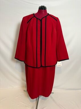 NWT Kasper Jacket Dress Women's Size 14W Fire Red/Black 2-Piece Set Blazer & Dre